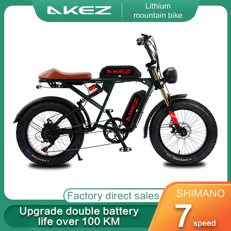 HKM-816019 High-Performance 48V 1500W Fat Tire Electric Bike with 36Ah Removable Battery and 7-Speed Gears