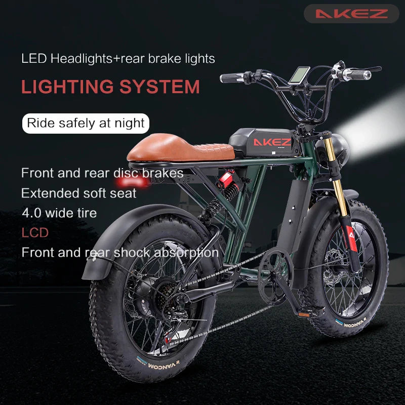 HKM-816019 High-Performance 48V 1500W Fat Tire Electric Bike with 36Ah Removable Battery and 7-Speed Gears
