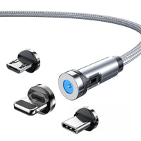 HKM-816083 Magnetic 540° Rotating Charging Cable - 3-in-1 Type-C, Micro USB & 8Pin Compatibility, 1m Length