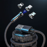 HKM-816083 Magnetic 540° Rotating Charging Cable - 3-in-1 Type-C, Micro USB & 8Pin Compatibility, 1m Length