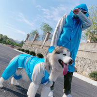 HKM-8162621 Lightweight Waterproof Pet Parent-Child Dinosaur Raincoat - Blue & White, Various Sizes Available