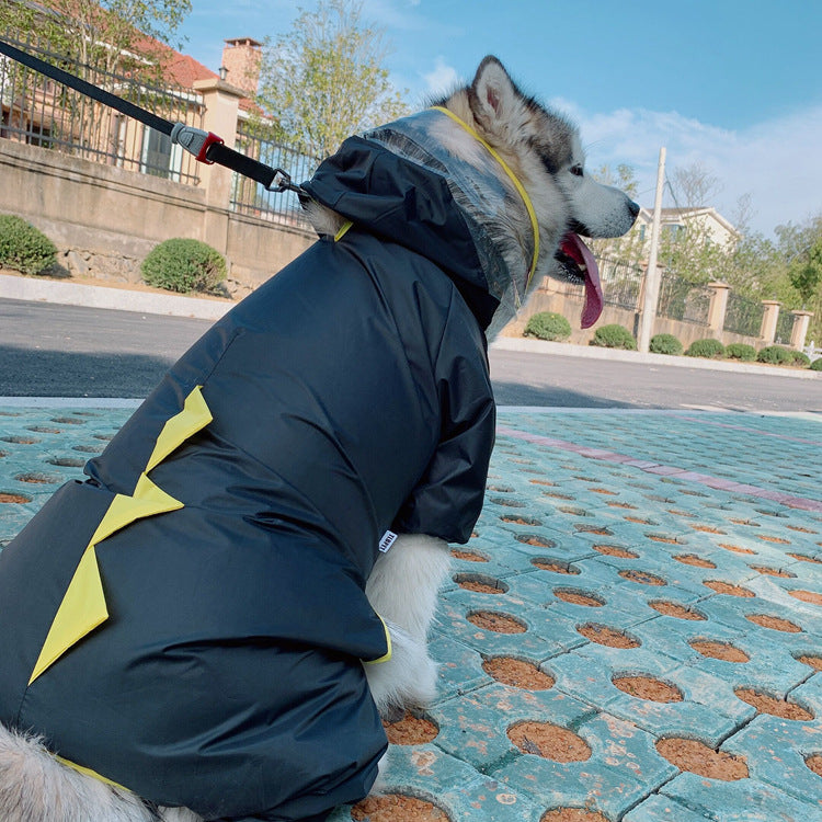 HKM-8162621 Lightweight Waterproof Pet Parent-Child Dinosaur Raincoat - Blue & White, Various Sizes Available