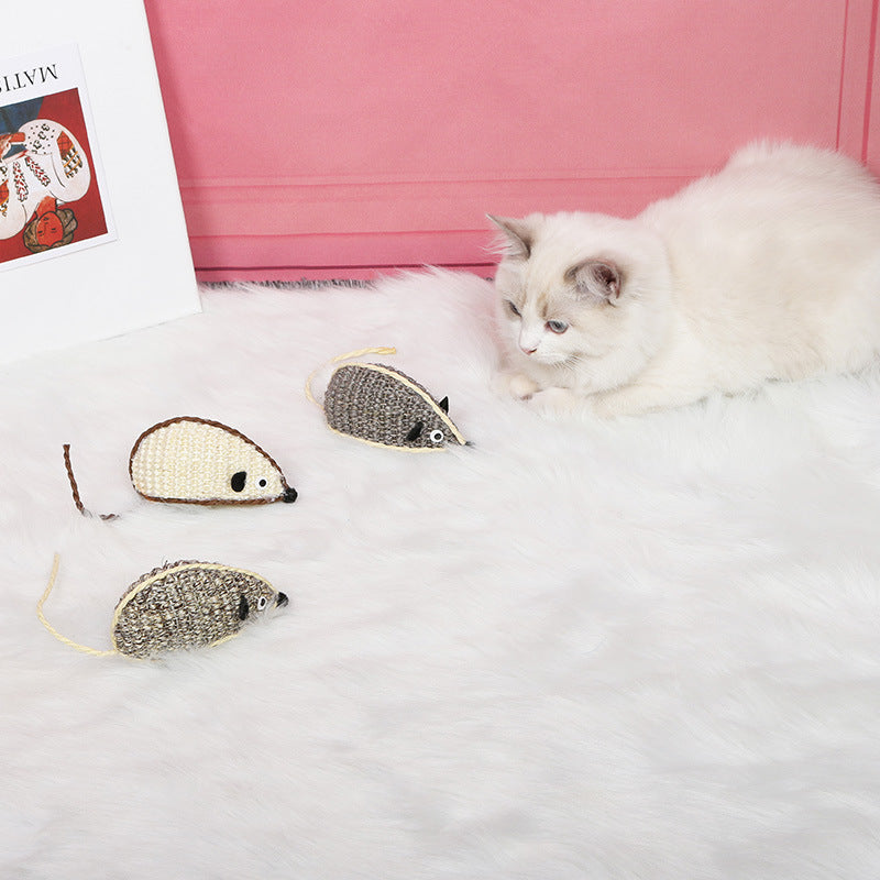HKM-8162877 Multicolor Sisal Cat Mouse Toy - Set of 3 Fun Playful Toys