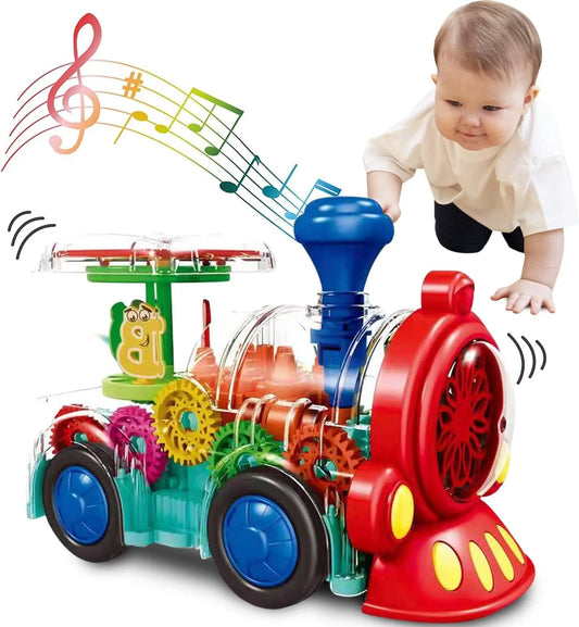 HKM-816339 Transparent Electric Gear Train Toy for Kids, Ages 0-7, Plastic, Educational Plaything