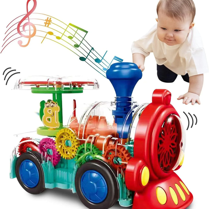 HKM-816339 Transparent Electric Gear Train Toy for Kids, Ages 0-7, Plastic, Educational Plaything