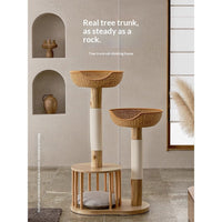 HKM-8163517 Solid Wood Cat Climbing Frame with Sisal-Covered Tree Trunk and Cat Bed