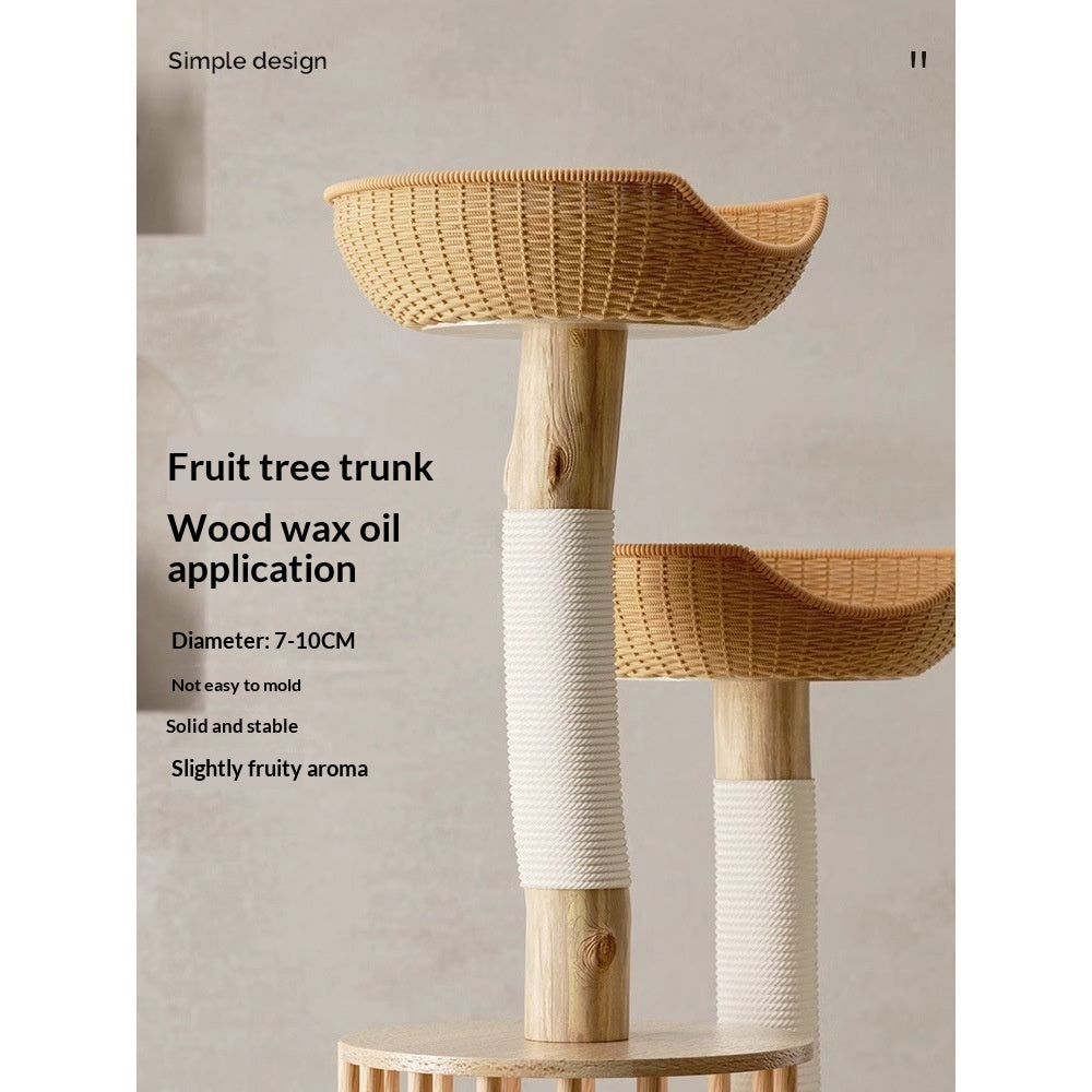 HKM-8163517 Solid Wood Cat Climbing Frame with Sisal-Covered Tree Trunk and Cat Bed