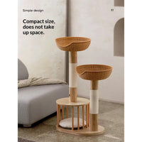HKM-8163517 Solid Wood Cat Climbing Frame with Sisal-Covered Tree Trunk and Cat Bed