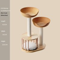 HKM-8163517 Solid Wood Cat Climbing Frame with Sisal-Covered Tree Trunk and Cat Bed