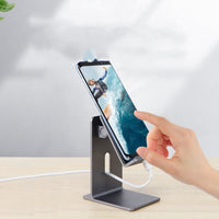 HKM-816403 Adjustable Mobile Phone and Tablet Holder for Desktop - Compatible with iPhone and 11 Inch Tablets - Sleek Alloy Design