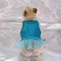 HKM-8166589 Dog Leisure Skirt in Lake Blue and Rose Red Made from Laser Bronzing Fish Scale Cloth