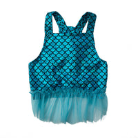 HKM-8166589 Dog Leisure Skirt in Lake Blue and Rose Red Made from Laser Bronzing Fish Scale Cloth