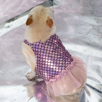 HKM-8166589 Dog Leisure Skirt in Lake Blue and Rose Red Made from Laser Bronzing Fish Scale Cloth