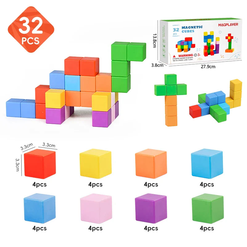 HKM-816979 Magnetic Building Cube Set for Toddlers - Educational STEM Puzzle Blocks in Various Sizes