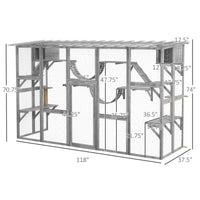 HKM-8170045 Gray Outdoor Cat Enclosure Window Box with Shelves, Bridges, and Ramps for Multiple Cats