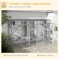 HKM-8170045 Gray Outdoor Cat Enclosure Window Box with Shelves, Bridges, and Ramps for Multiple Cats