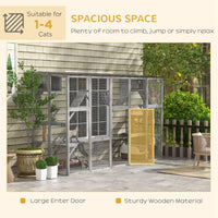 HKM-8170045 Gray Outdoor Cat Enclosure Window Box with Shelves, Bridges, and Ramps for Multiple Cats
