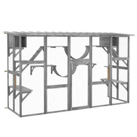 HKM-8170045 Gray Outdoor Cat Enclosure Window Box with Shelves, Bridges, and Ramps for Multiple Cats