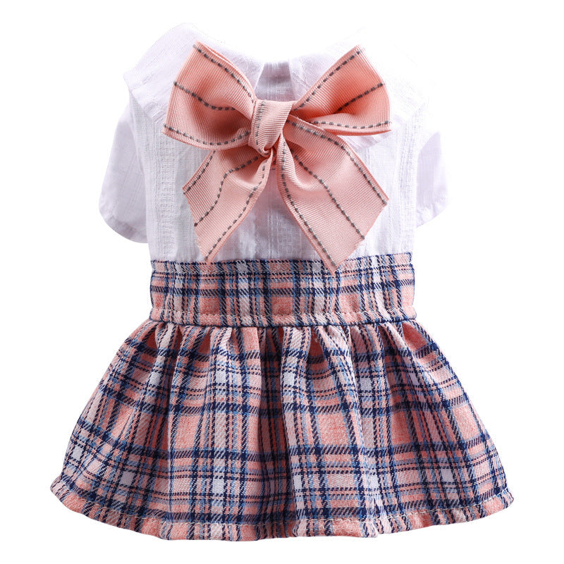 HKM-8170557 Sweet Pink Checkered Princess Skirt for Female Dogs - Spring Summer Style