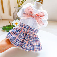 HKM-8170557 Sweet Pink Checkered Princess Skirt for Female Dogs - Spring Summer Style