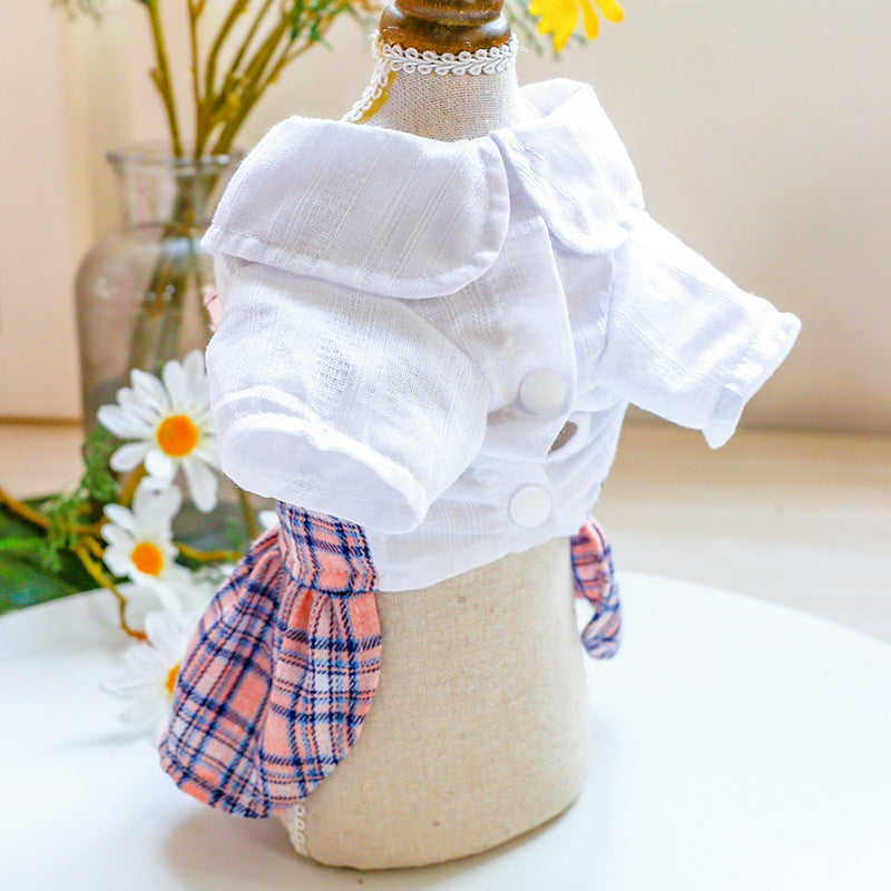 HKM-8170557 Sweet Pink Checkered Princess Skirt for Female Dogs - Spring Summer Style