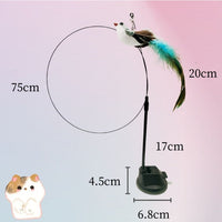 HKM-8170813 Bluebird Feather Cat Teaser Toy with Long Brush Holder and Steel Wire Design