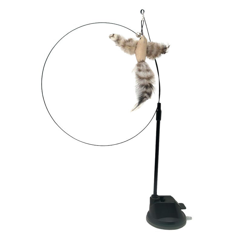 HKM-8170813 Bluebird Feather Cat Teaser Toy with Long Brush Holder and Steel Wire Design
