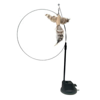 HKM-8170813 Bluebird Feather Cat Teaser Toy with Long Brush Holder and Steel Wire Design