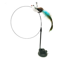 HKM-8170813 Bluebird Feather Cat Teaser Toy with Long Brush Holder and Steel Wire Design