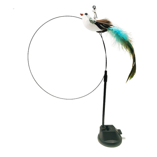 HKM-8170813 Bluebird Feather Cat Teaser Toy with Long Brush Holder and Steel Wire Design