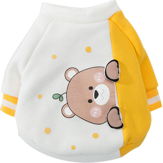 HKM-817107 Cute Blue Cat Sweater for Dogs and Cats - Anti-Hair Autumn & Winter Outfit with Bear Pattern