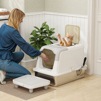 HKM-8171453 Enclosed Extra Large Stainless Steel Cat Litter Box with Scoop and Deodorizer