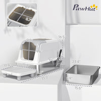 HKM-8171453 Enclosed Extra Large Stainless Steel Cat Litter Box with Scoop and Deodorizer