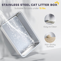 HKM-8171453 Enclosed Extra Large Stainless Steel Cat Litter Box with Scoop and Deodorizer