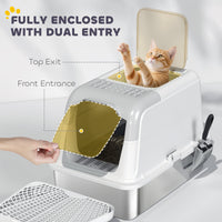 HKM-8171453 Enclosed Extra Large Stainless Steel Cat Litter Box with Scoop and Deodorizer