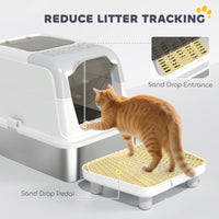HKM-8171453 Enclosed Extra Large Stainless Steel Cat Litter Box with Scoop and Deodorizer