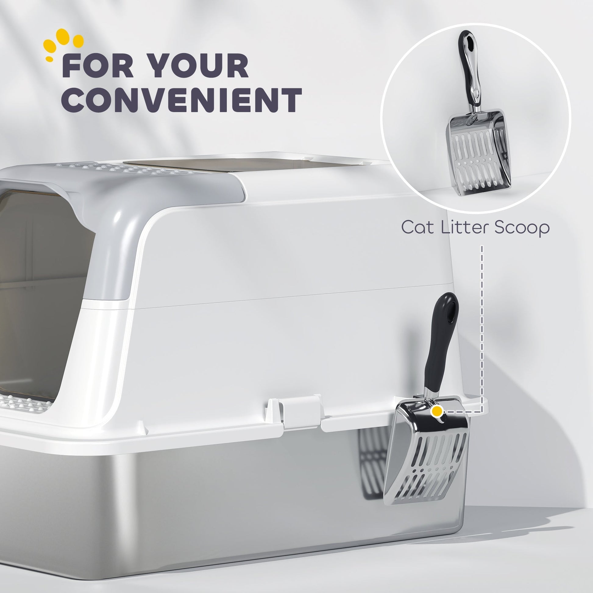 HKM-8171453 Enclosed Extra Large Stainless Steel Cat Litter Box with Scoop and Deodorizer