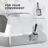 HKM-8171453 Enclosed Extra Large Stainless Steel Cat Litter Box with Scoop and Deodorizer