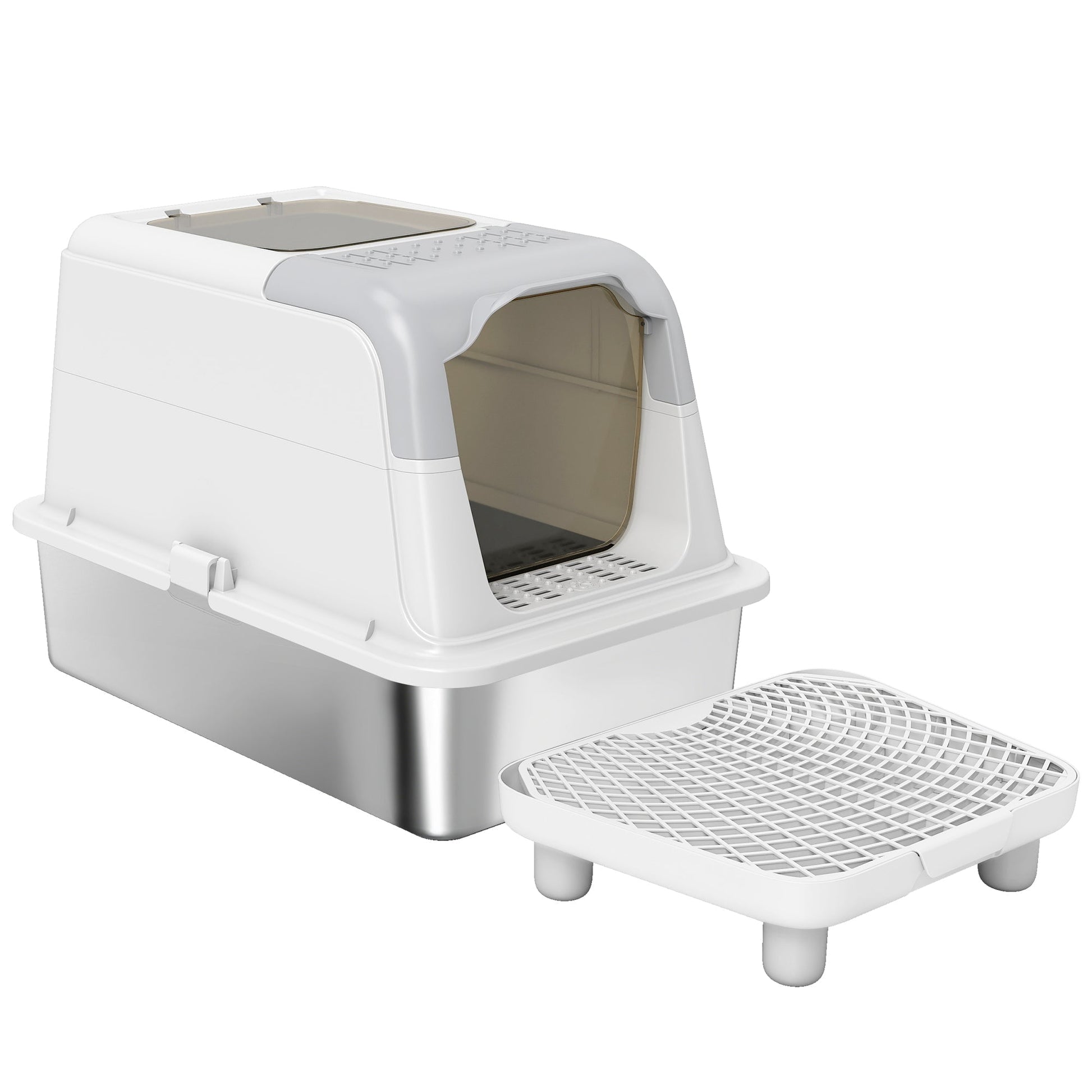 HKM-8171453 Enclosed Extra Large Stainless Steel Cat Litter Box with Scoop and Deodorizer
