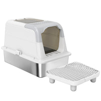 HKM-8171453 Enclosed Extra Large Stainless Steel Cat Litter Box with Scoop and Deodorizer