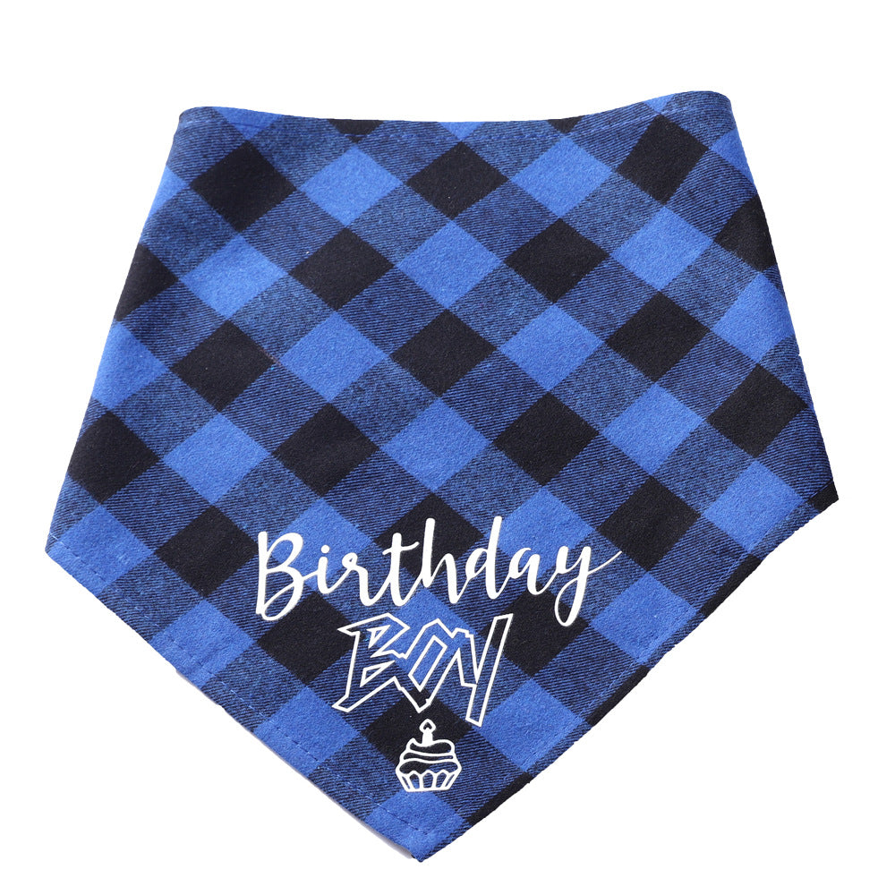 HKM-8173373 Pet Birthday Triangle Scarf Cotton Plaid for Dogs and Cats, Neck Size 20-42cm, Red and Blue