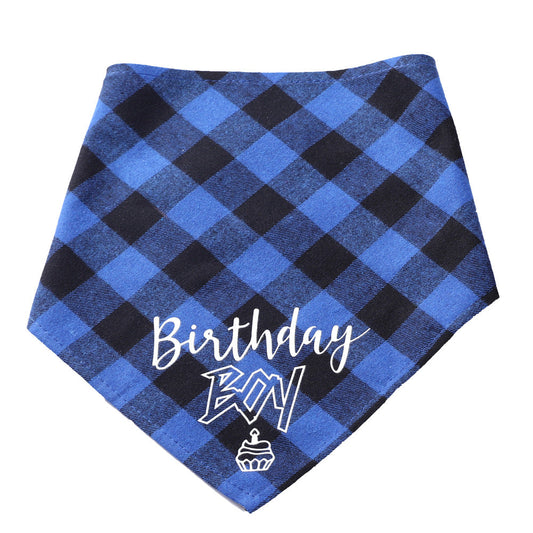 HKM-8173373 Pet Birthday Triangle Scarf Cotton Plaid for Dogs and Cats, Neck Size 20-42cm, Red and Blue