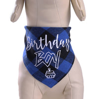 HKM-8173373 Pet Birthday Triangle Scarf Cotton Plaid for Dogs and Cats, Neck Size 20-42cm, Red and Blue