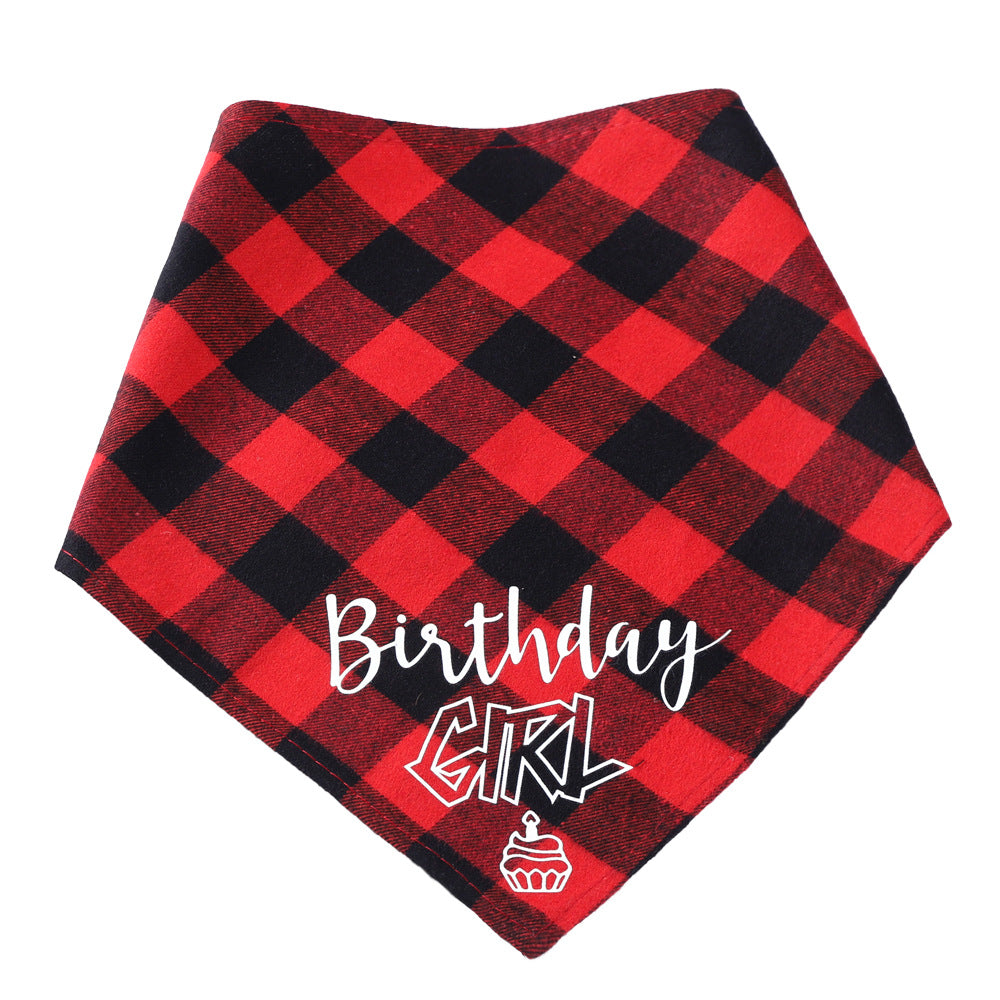 HKM-8173373 Pet Birthday Triangle Scarf Cotton Plaid for Dogs and Cats, Neck Size 20-42cm, Red and Blue