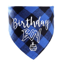 HKM-8173373 Pet Birthday Triangle Scarf Cotton Plaid for Dogs and Cats, Neck Size 20-42cm, Red and Blue