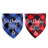 HKM-8173373 Pet Birthday Triangle Scarf Cotton Plaid for Dogs and Cats, Neck Size 20-42cm, Red and Blue