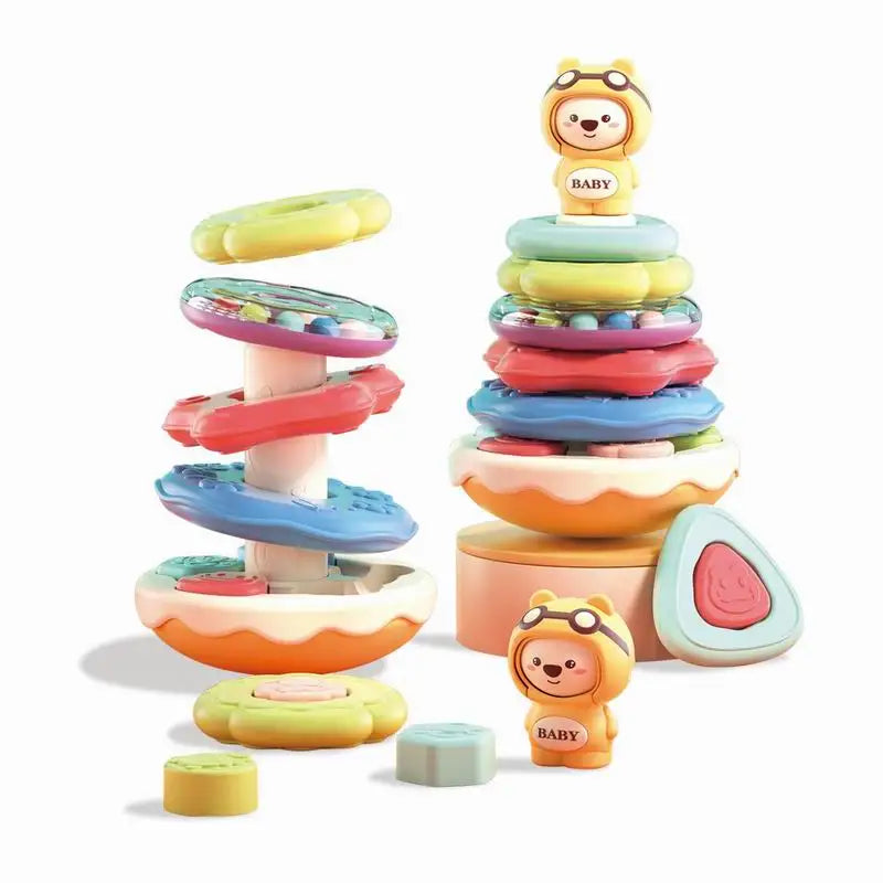HKM-817427 Soft Silicone Stacking Tumbler Toy for Toddlers - Educational Rattle Ring Tower, Ages 18 Months+