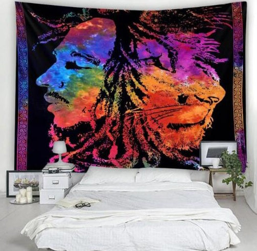 HKM-817555 Elegant Geometric Abstract Plush Fabric Tapestry for Bedroom and Living Room Decor