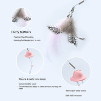 HKM-8176573 Cat Teaser Toy with Head-Mounted Feathers - Pink Silicone and Elastic String