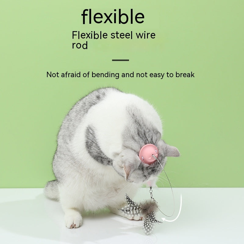 HKM-8176573 Cat Teaser Toy with Head-Mounted Feathers - Pink Silicone and Elastic String